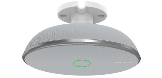 Yealink VCM38 ceiling microphone array with gray fabric, silver rim, green light