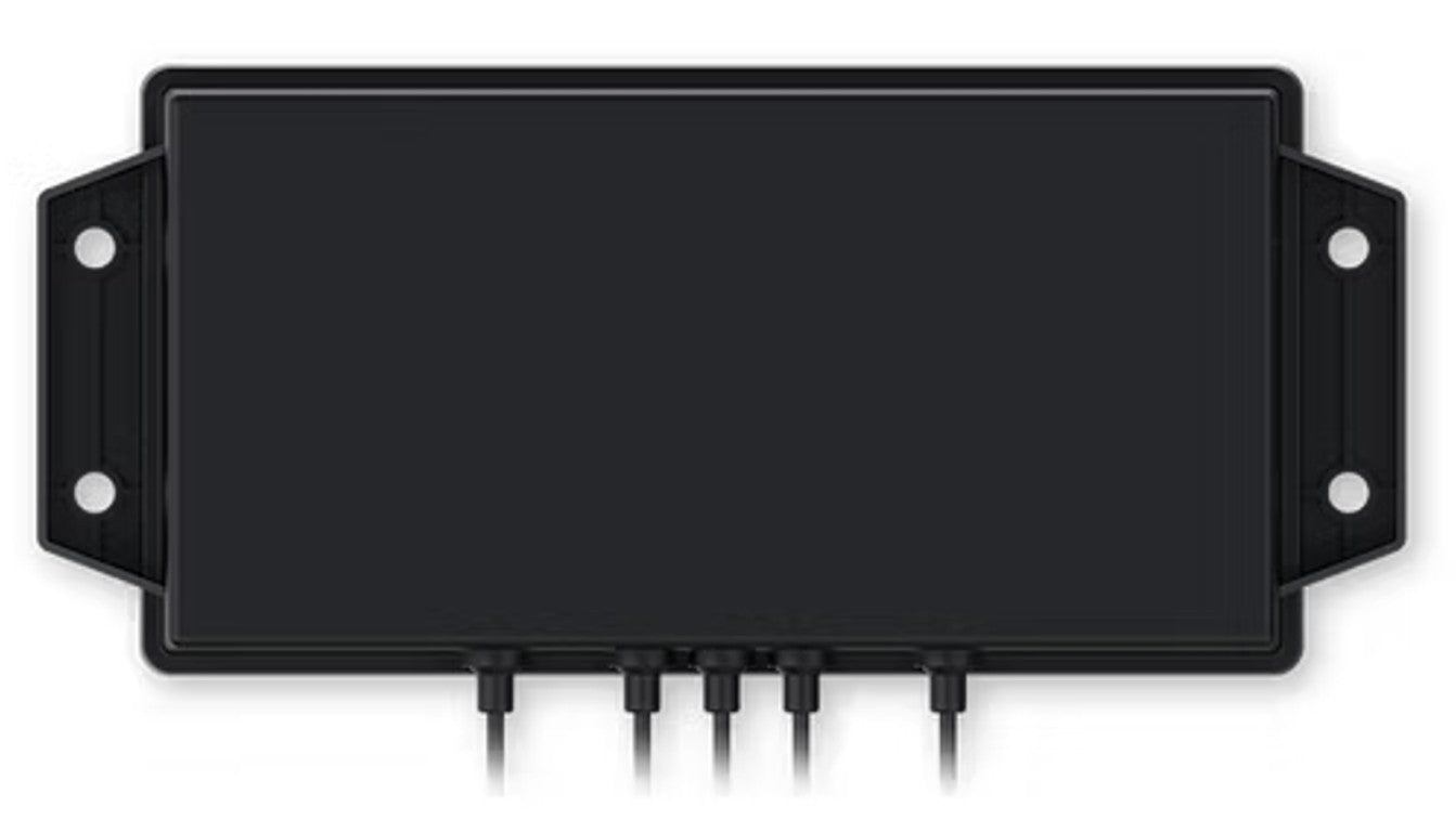 Black rectangular teltonika pr1kcn40 5g mobile and gnss combo back with four cables and side mounting brackets