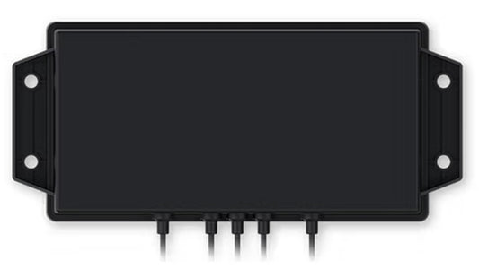 Black rectangular teltonika pr1kcn40 5g mobile and gnss combo back with four cables and side mounting brackets