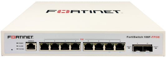 Fortinet FS-108F-FPOE | 8x GE PoE, 2x SFP, 130W, Managed L2+ Switch, FortiSwitch 108F