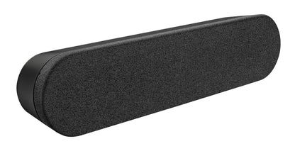 Logitech Rally 960-001230 black fabric-covered soundbar with rounded ends