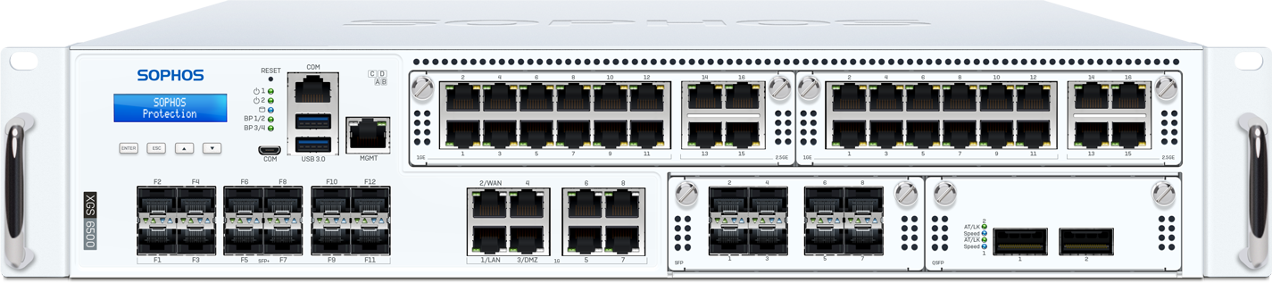 Sophos XG6ETCHAU XGS 6500 white firewall with Ethernet ports and Sophos protection label