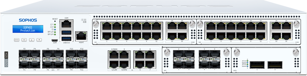 Sophos XGS 6500 security appliance rear with Ethernet ports and USB