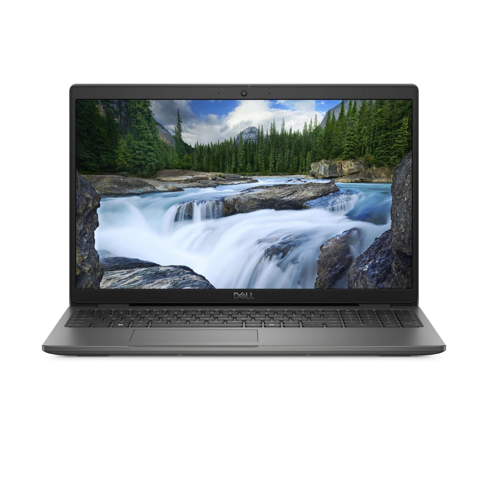 Dell Latitude 3550 laptop with dark gray chassis and waterfall screen display