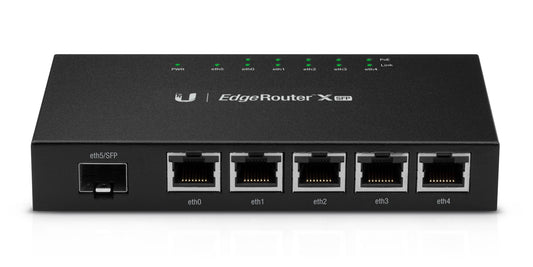 Ubiquiti ER-X-SFP | Wired Router, 5 Gigabit RJ45, SFP Port, Passive PoE, Black