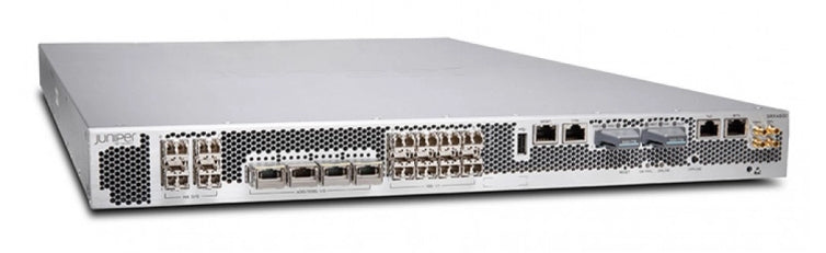 Silver juniper srx4600 services gateway with perforated front panel and multiple ethernet ports for network connectivity