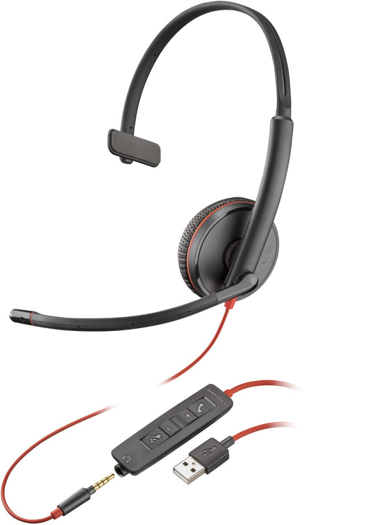 Poly 80S06A6 | Blackwire C3215 UC Mono Corded Headset, 3.5mm & USB-A