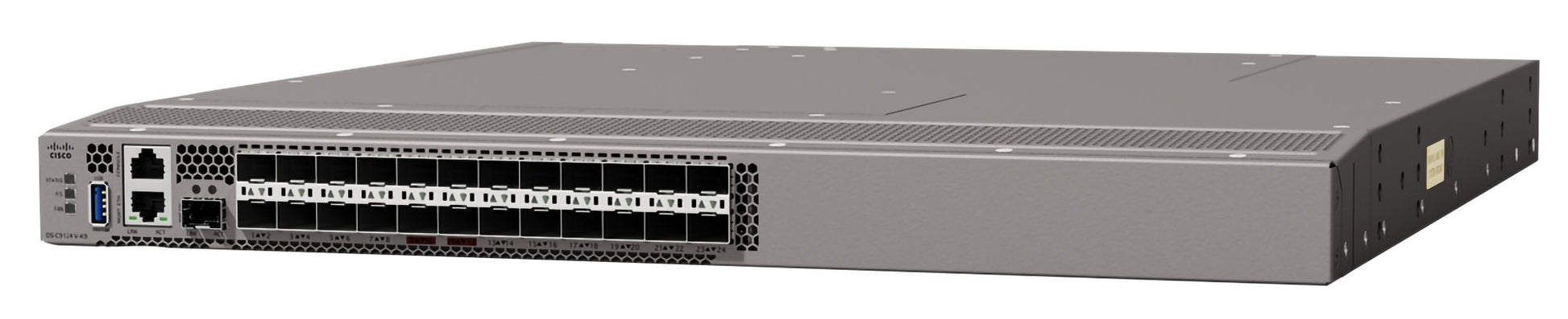 Gray metal hpe s0w92a sn6710c 64gb fibre channel switch with 24 ethernet and 24 sw sfp+ ports on front panel