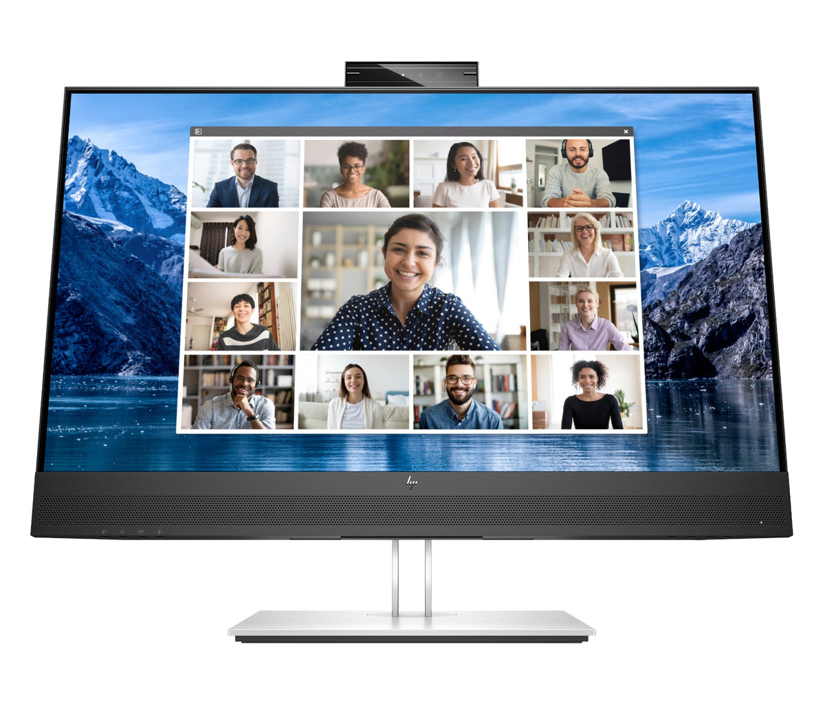 Black hp 40z29aa e27m g4 27in qhd ips conferencing monitor with sleek silver stand and 5mp webcam