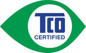 Green eye-shaped tco certified logo inside white circle for poly c01b2aa mission 415 monaural usb-c headset with ai noise reduction