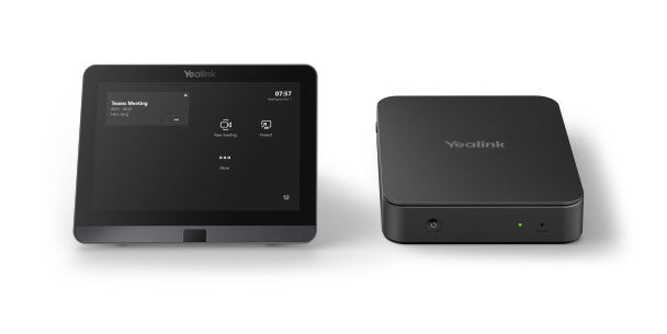 Black yealink mcorekit-c4u-ms teams rooms core kit with touchscreen display and compact ethernet base unit