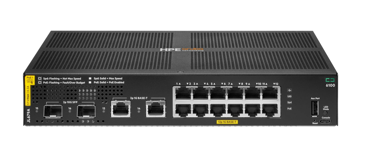 Aruba JL679A | 12G PoE Switch, 2G/2SFP+ Uplinks, 139W, L3 Managed