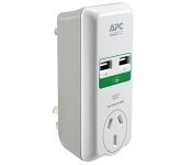 APC P1U2-AZ-02 Essential SurgeArrest 1 Outlet Wall Mount with Dual USB Ports (5V/2.4A), 230V Australia